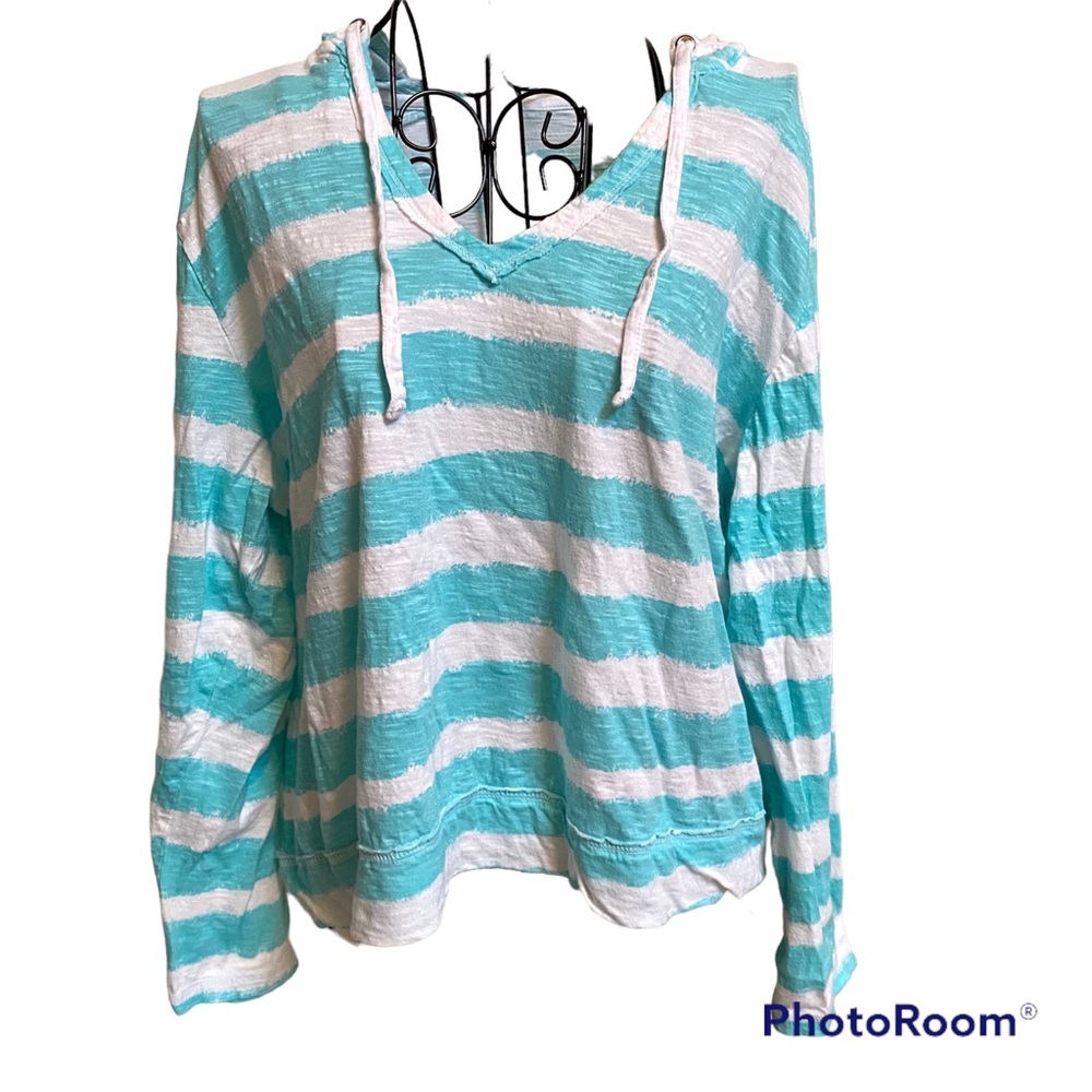 Lightweight Long Sleeve V-Neck Hooded Pullover Lounge Shirt Size M